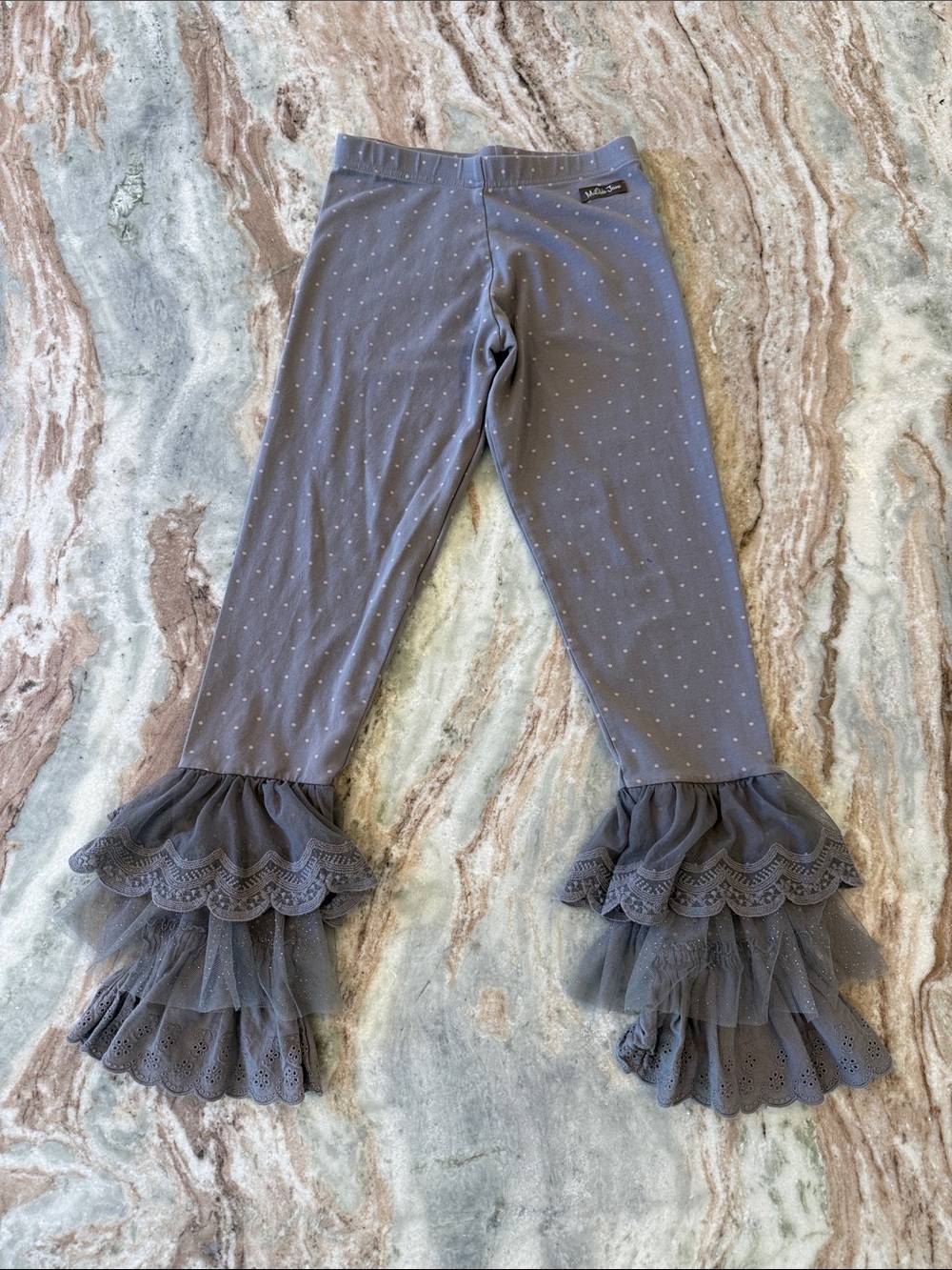 Matilda Jane Gray Polka Dot Leggings with Tulle Ruffle Hem